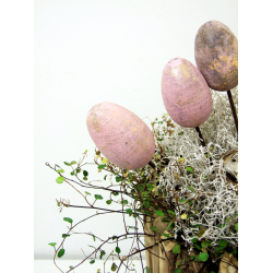 Jajo drewniane dekoracja na metalu 8cm Pastelowy Róż